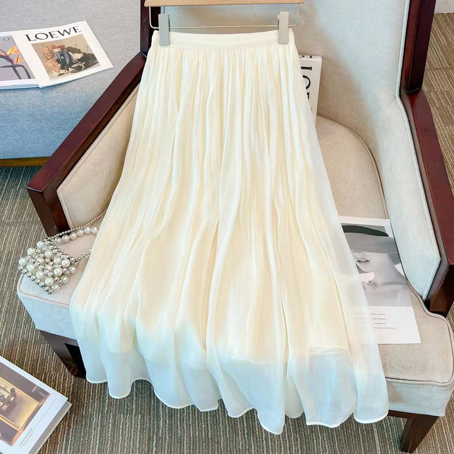 Women's Airy Pleated Skirt Made of Fine Chiffon Ivyshape