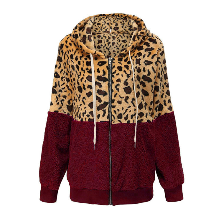 Women's Fashion Fleece Hoodie with Animal Print and Contrast Details Ivyshape