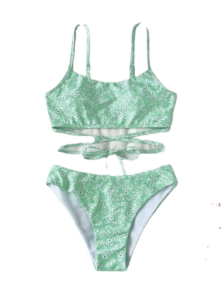Women's Floral Print Bikini with Adjustable Straps and Knotted Detail Ivyshape