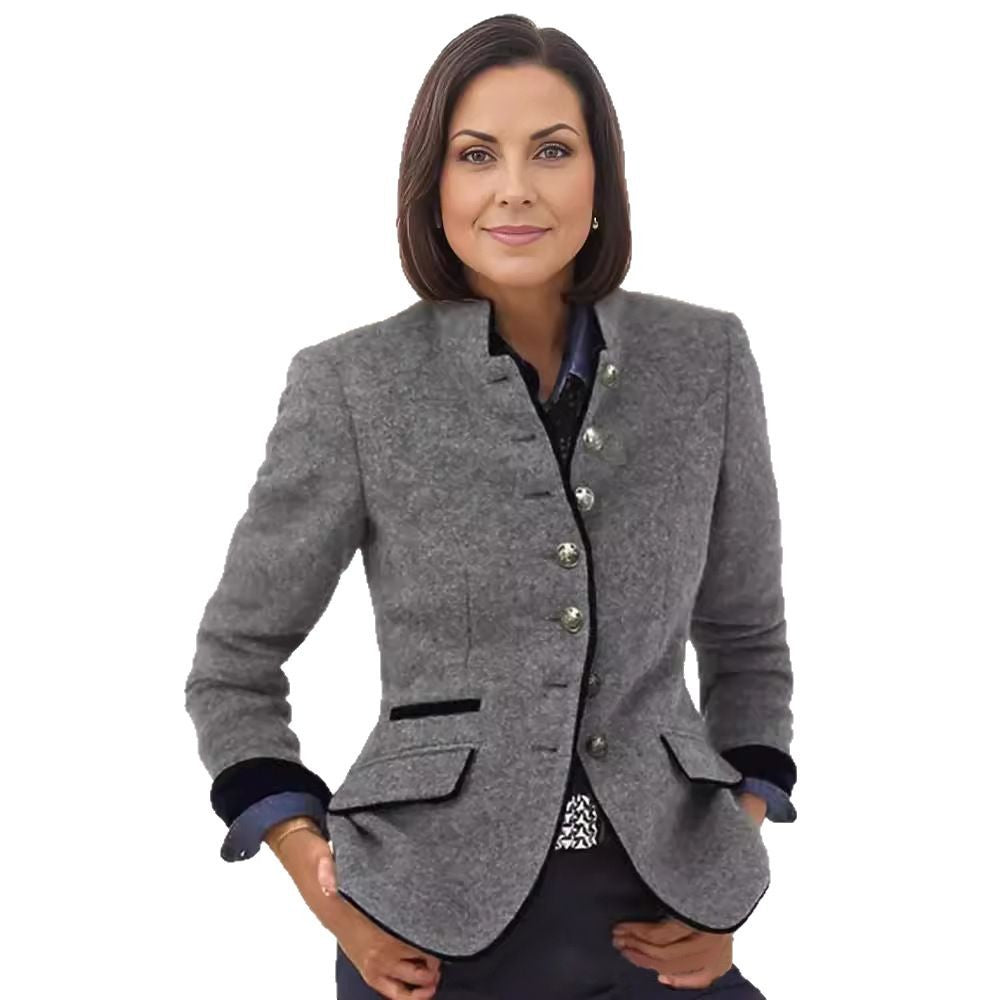 Women's elegant blazer with fashionable cut and detailed button placket Ivyshape