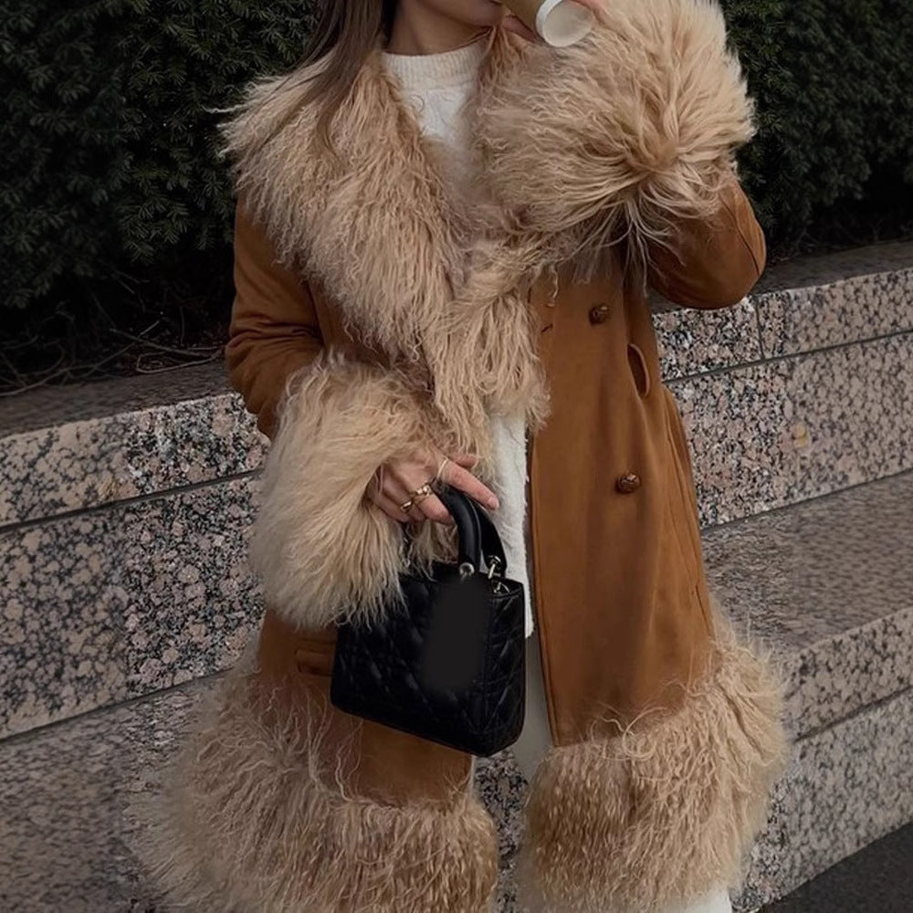 Women Elegant Teddy Jacket with Waist Belt and Voluminous Collar Ivyshape