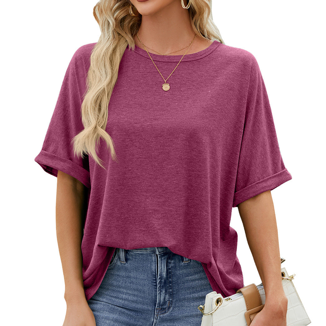 IvyShape | Solid Color Short Sleeve Loose Fit Casual T-Shirt