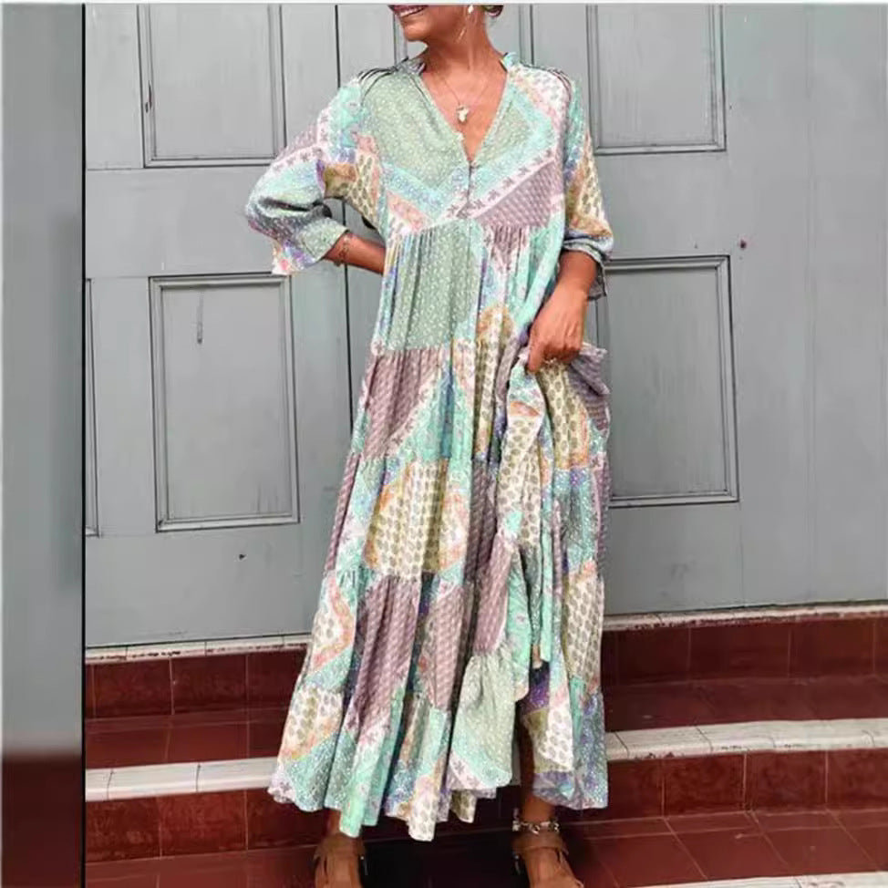 Ladies max dress with unique patchwork design and side pockets Ivyshape