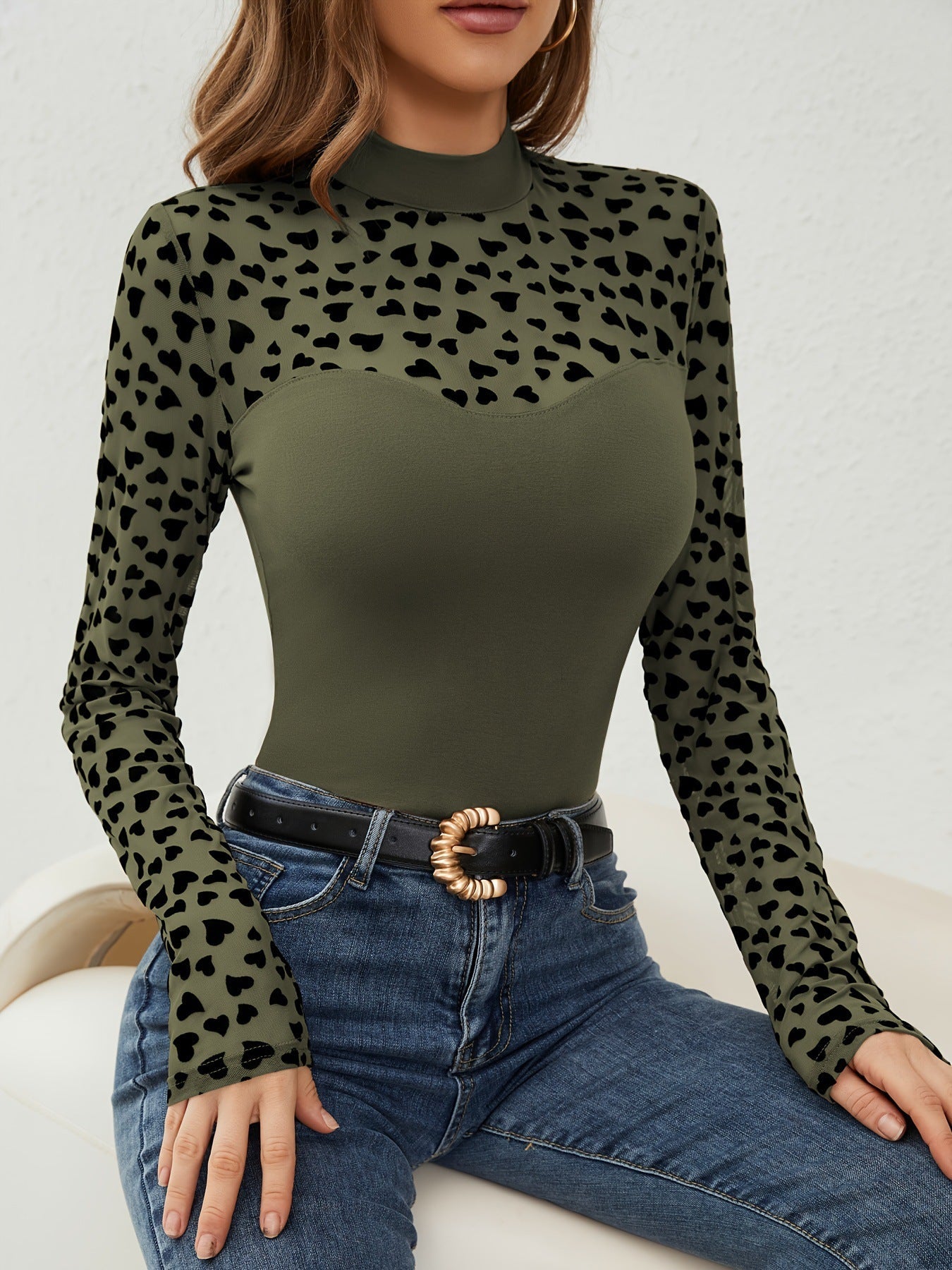 IvyShape | Mesh Spliced Slim Fit Long Sleeve Tee Top