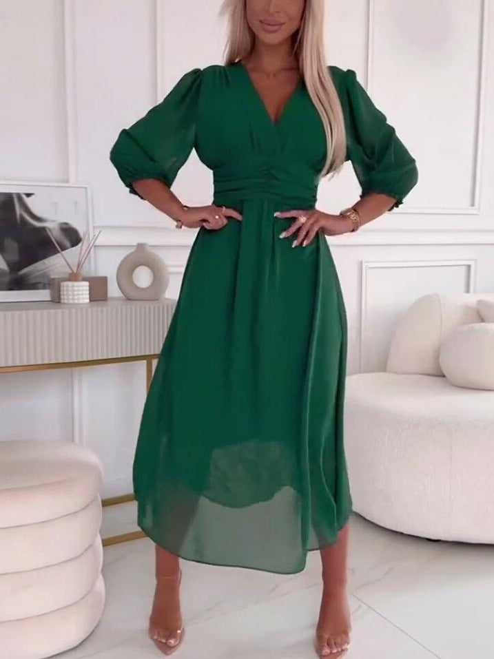 Women Elegant V-Neck Long Sleeve Maxi Dress Ivyshape