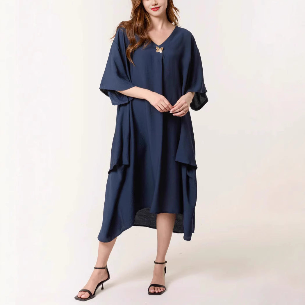 Women Casual V Neck Maxi Tunic Dress Ivyshape