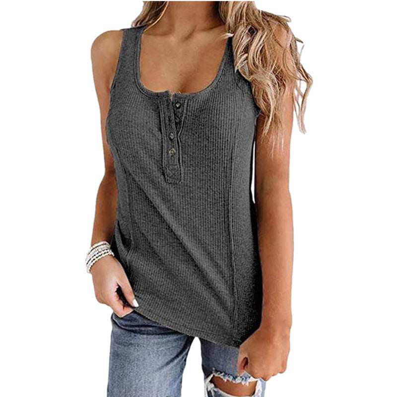Ladies' tank top with button placket and ribbed texture Ivyshape