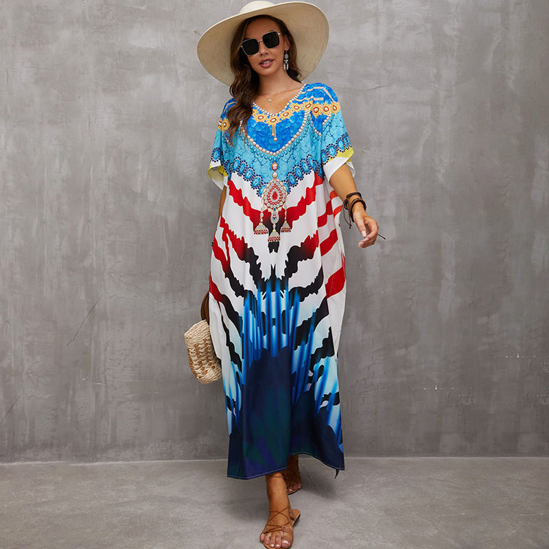 Women's beach kaftan with artistic animal motif and luxurious details Ivyshape