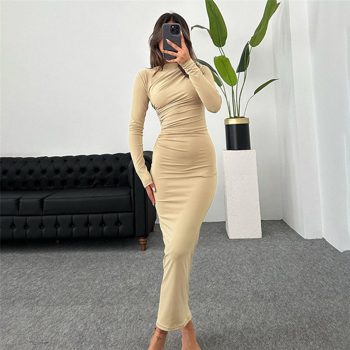 Women figure-hugging maxi dress with elegant gathering Ivyshape