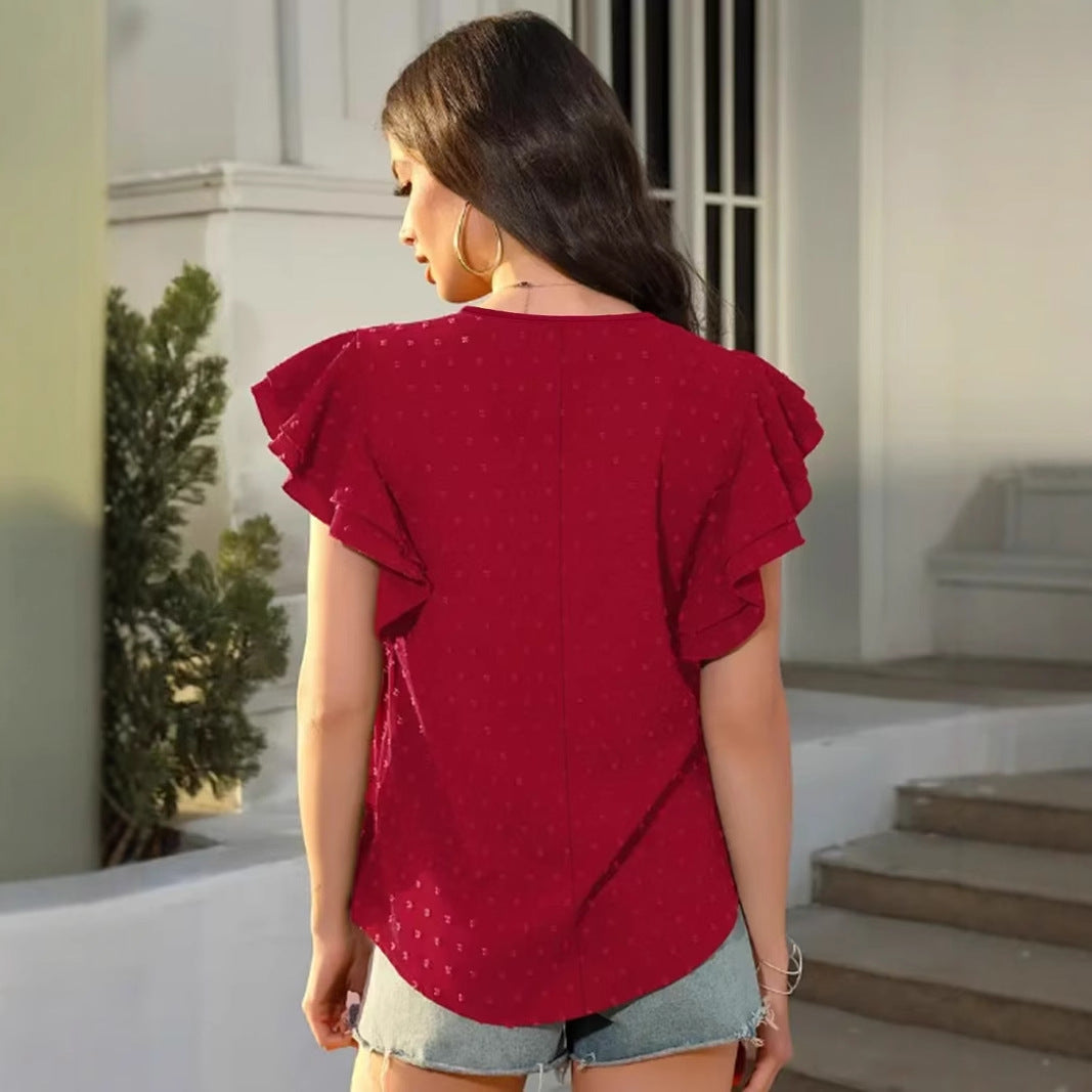 Women Ruffle Sleeve V-Neck Blouse Ivyshape