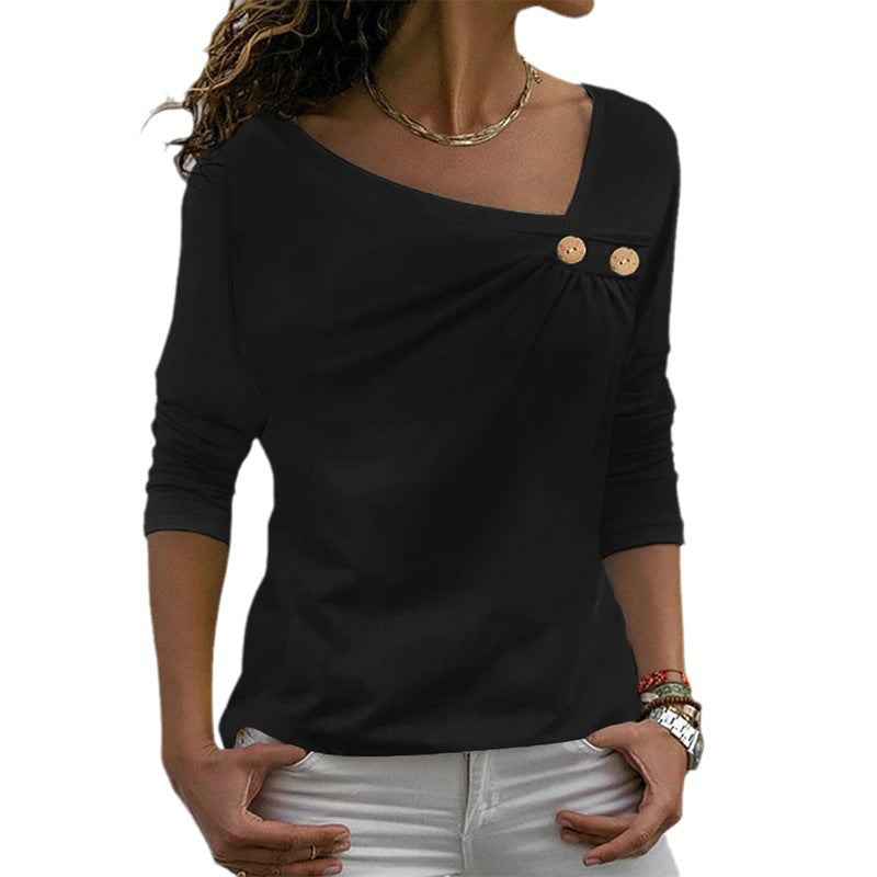 IvyShape | Simple Fashion Asymmetrical Neck Long Sleeve Top