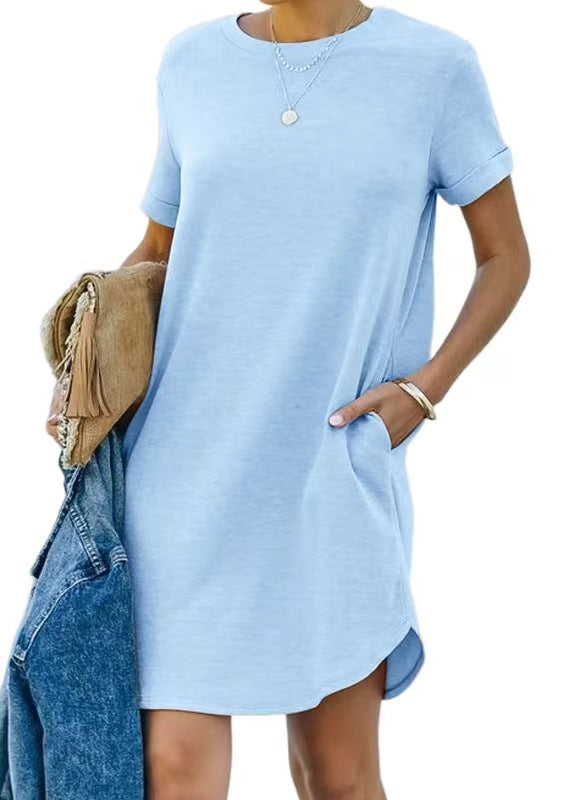 Women's Casual Dress with Pockets and Round Neck Ivyshape