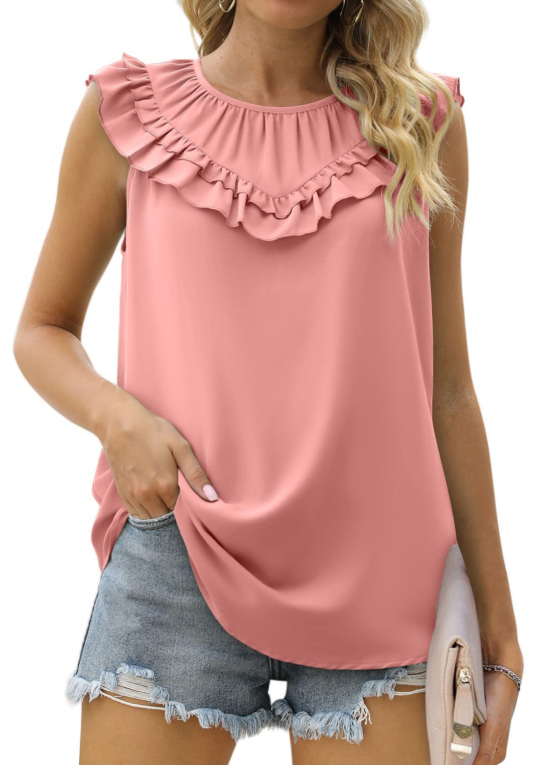 Women's pleated blouse with ruffle details Ivyshape