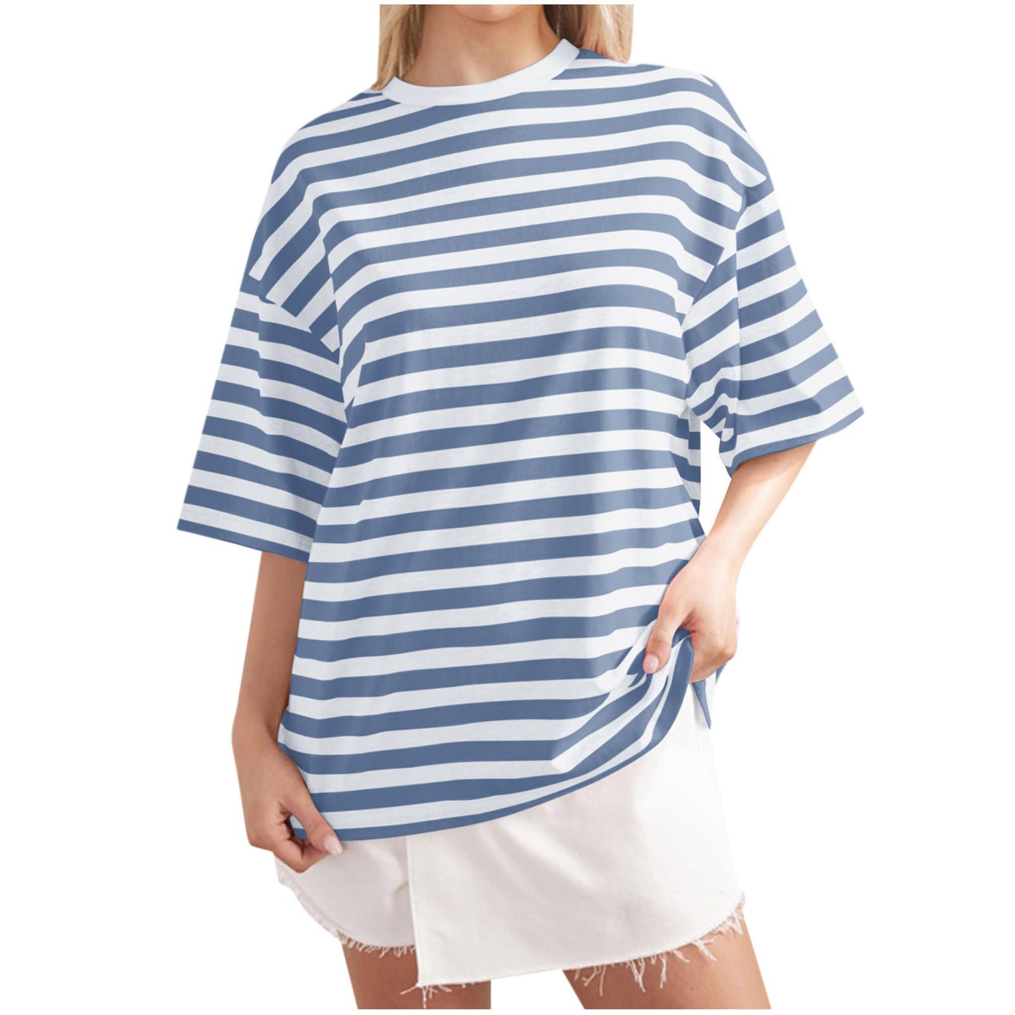 Women's Casual Oversized T-Shirt with Wide Stripes Ivyshape
