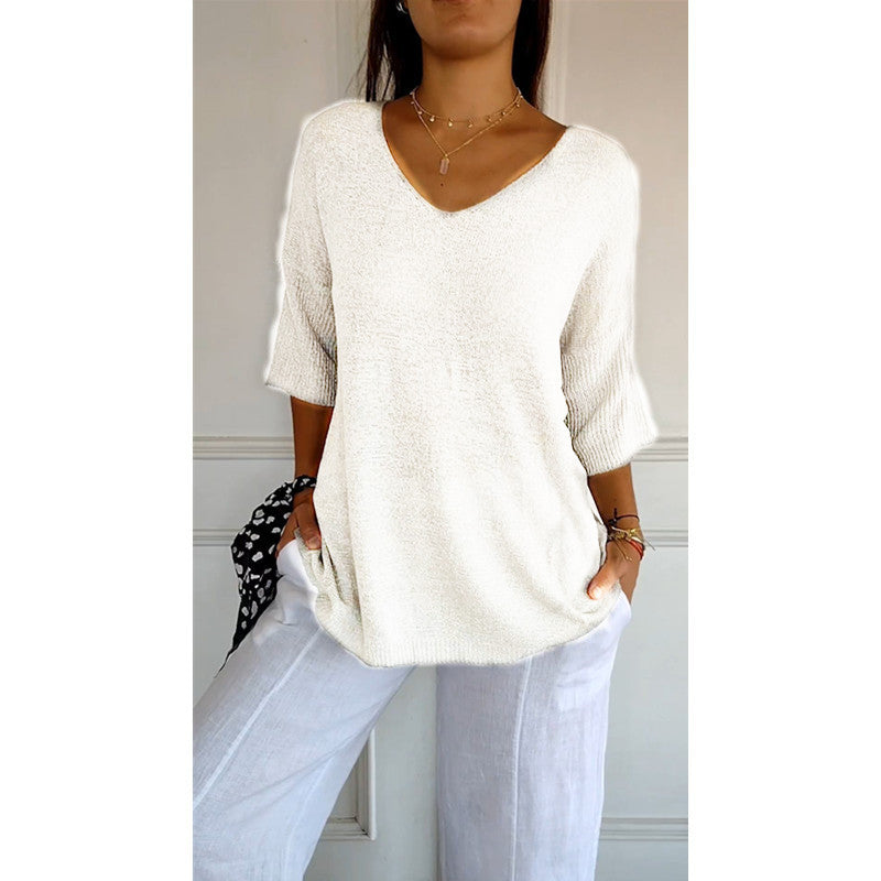 IvyShape | Relaxed V-Neck Casual Versatile Pullover Sweater