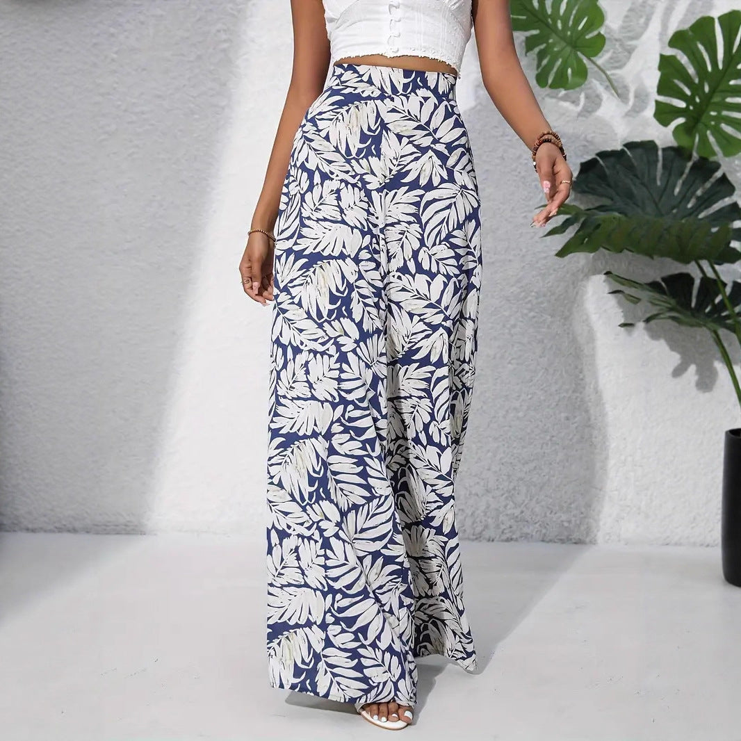 Women's maxi skirt made from lightweight materials with tropical leaf print Ivyshape