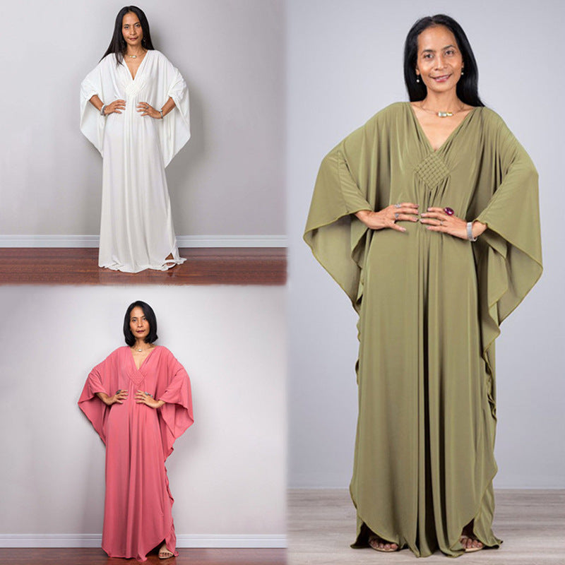 Women's maxi dress with elegant wing sleeves and V-neck Ivyshape