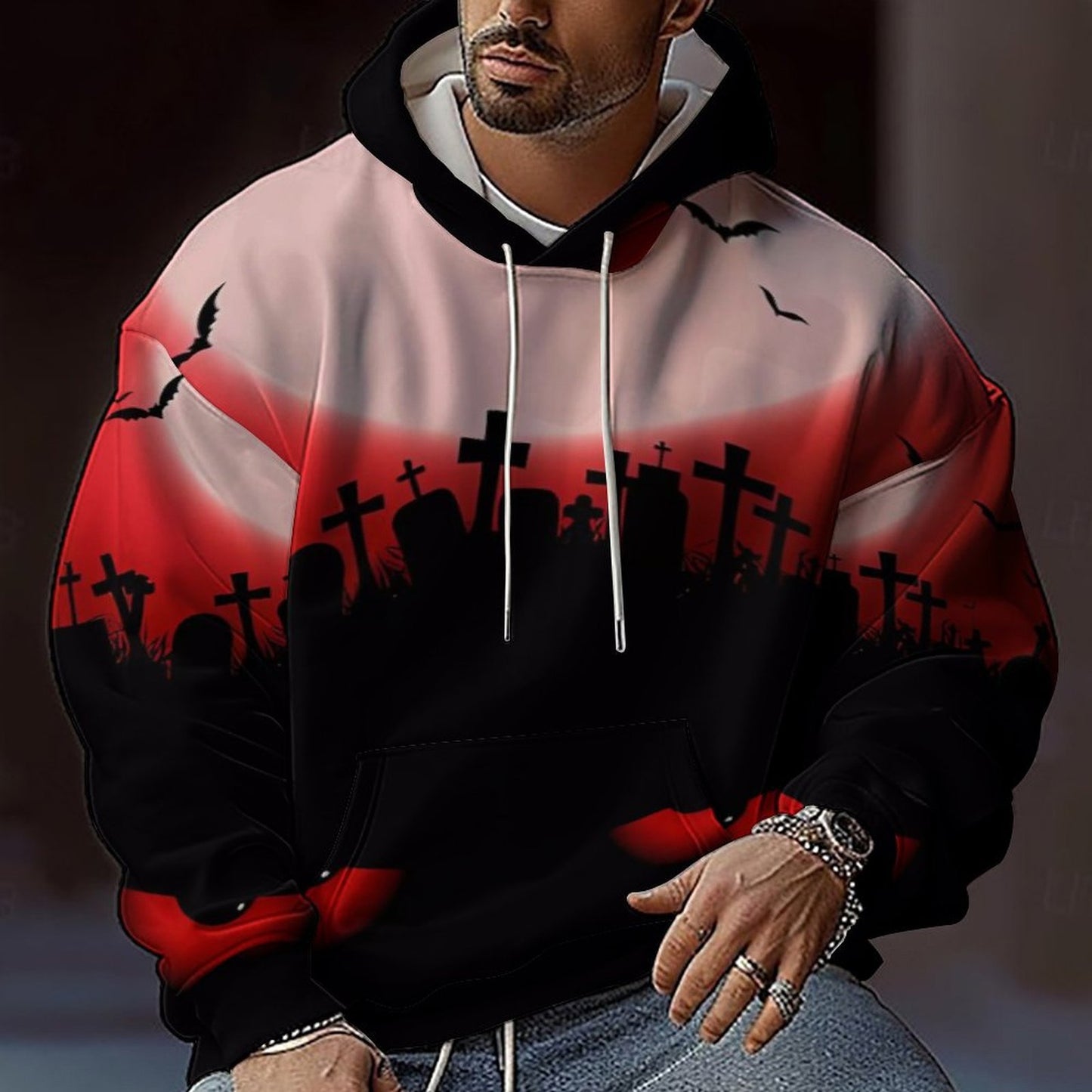 Men's hoodie with creative Halloween design and loose fit Ivyshape