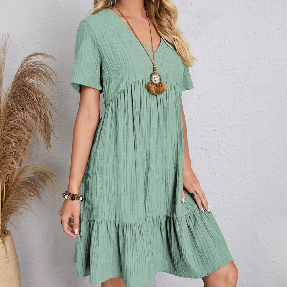 IvyShape | Flowing Waist-Tied Casual Short Dress