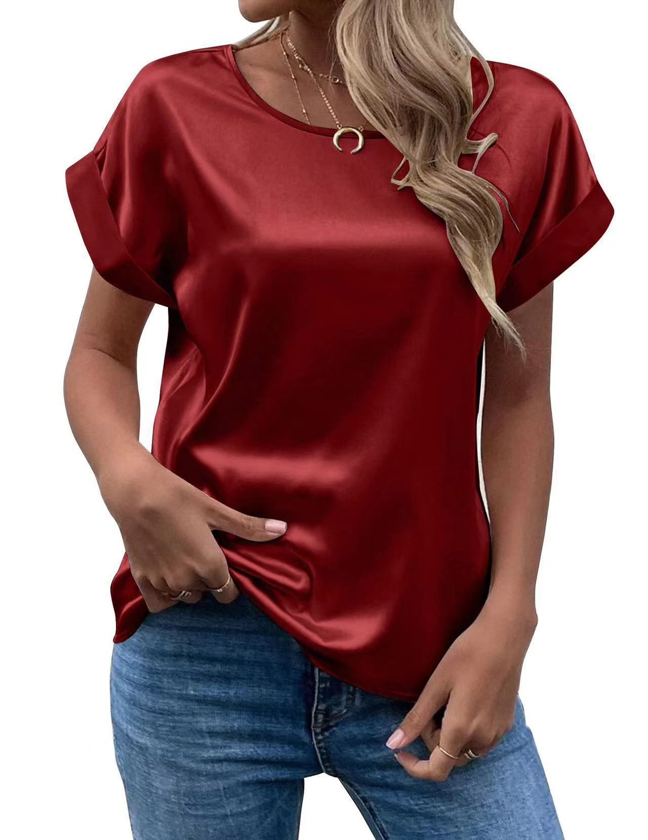 IvyShape | Women's Short Sleeve Satin Shirt