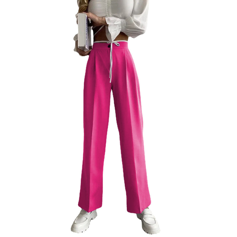 Women's wide classic trousers with high waistband and practical ties Ivyshape
