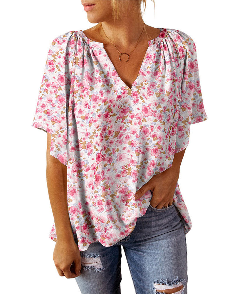 Women's Airy Blouse Top with Floral Pattern Ivyshape