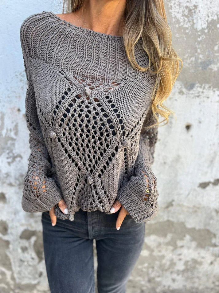 Women's chunky knit jumper with romantic mesh details Ivyshape