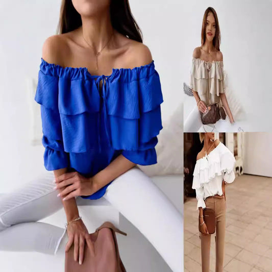 IvyShape | Casual Loose Ruffled Short Sleeve Top