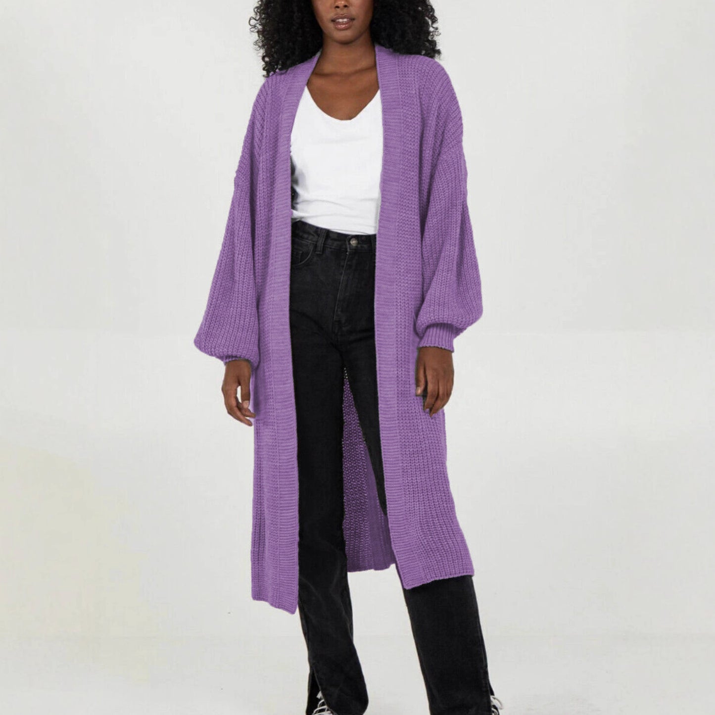 Ladies long cardigan with a casual oversized fit and voluminous sleeves Ivyshape