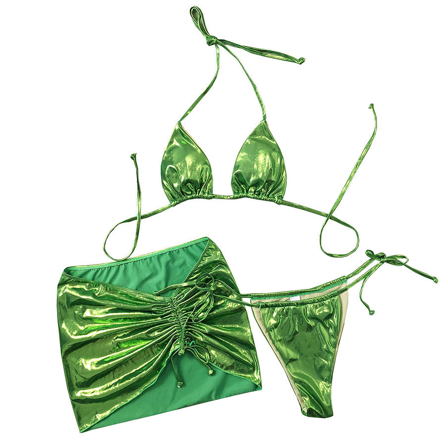 Women's Shiny Bikini Set with Wrap Skirt Ivyshape