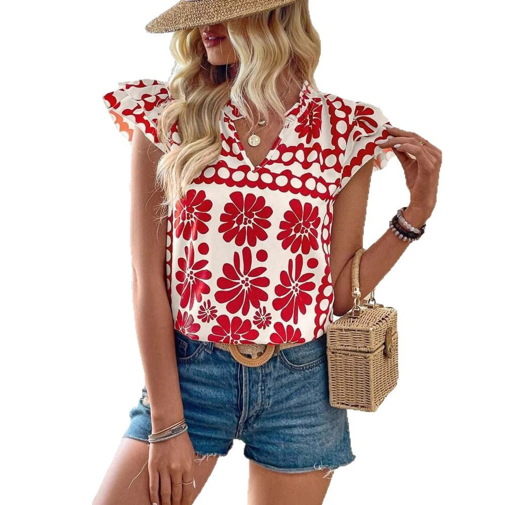 Ladies blouse with floral ruffle details and fresh design Ivyshape