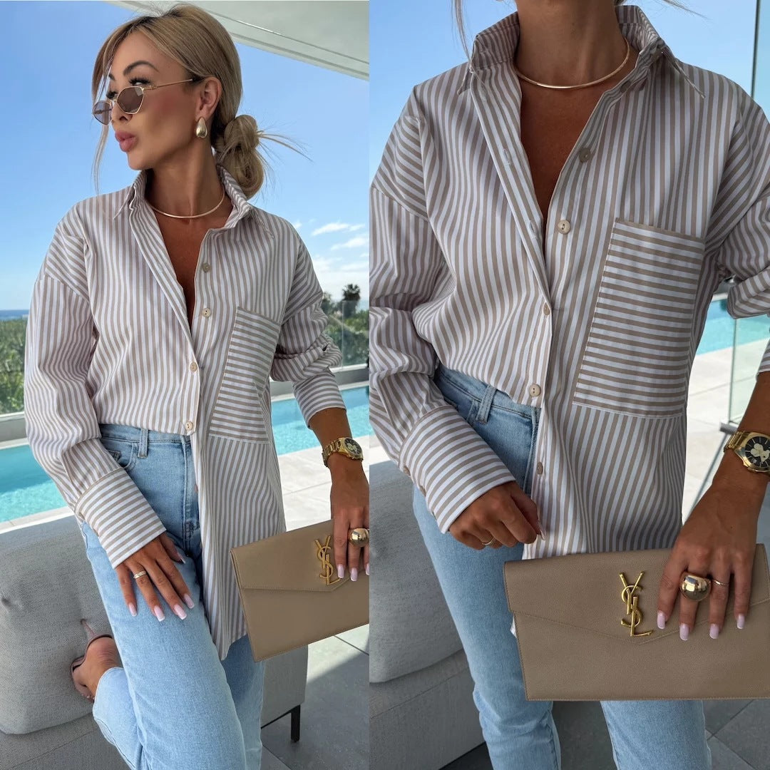 Women Elegant Striped Blouse with Casual Cut Ivyshape