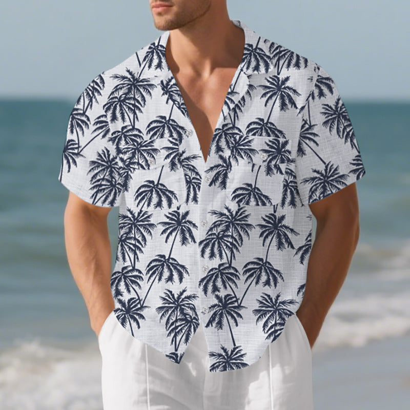 Men's short sleeve shirt with tropical palm pattern and breathable structure Ivyshape