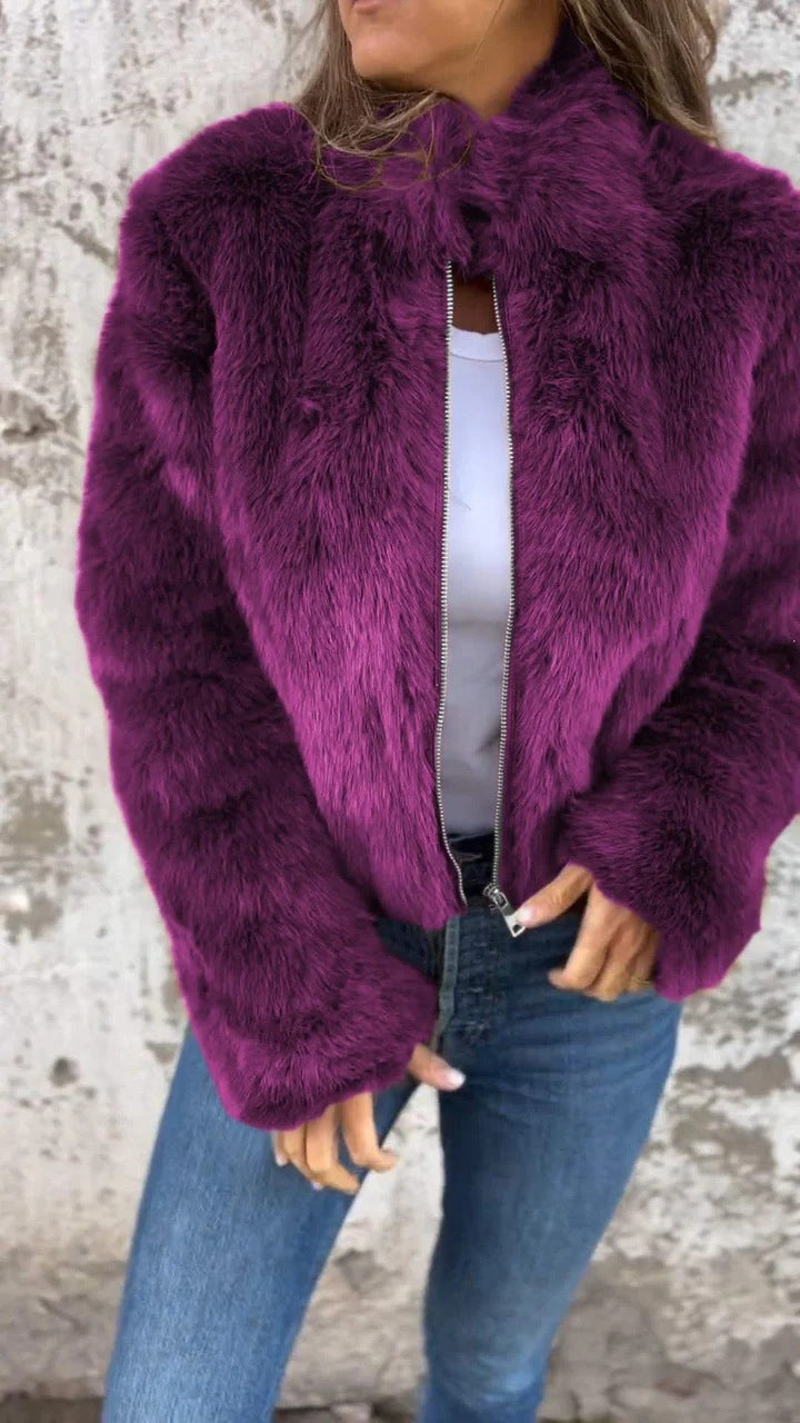 IvyShape | Imitation fur High Collar Coat