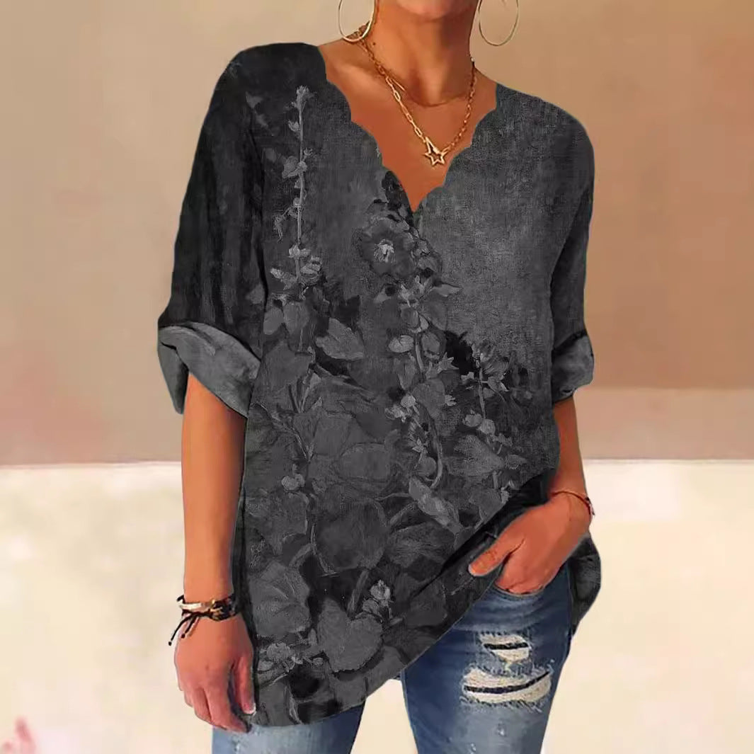 Women blouse shirt with floral design and loose fit Ivyshape