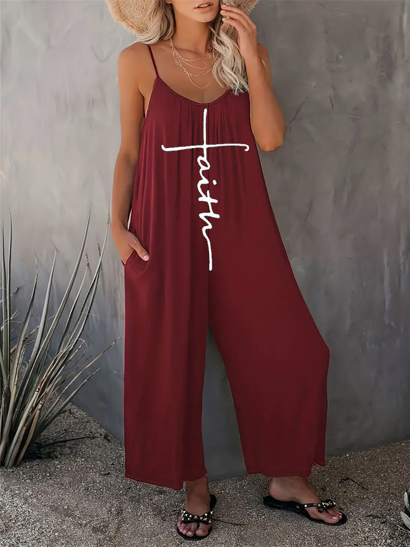 IvyShape | Casual Printed Insert Pocket Strap Jumpsuit