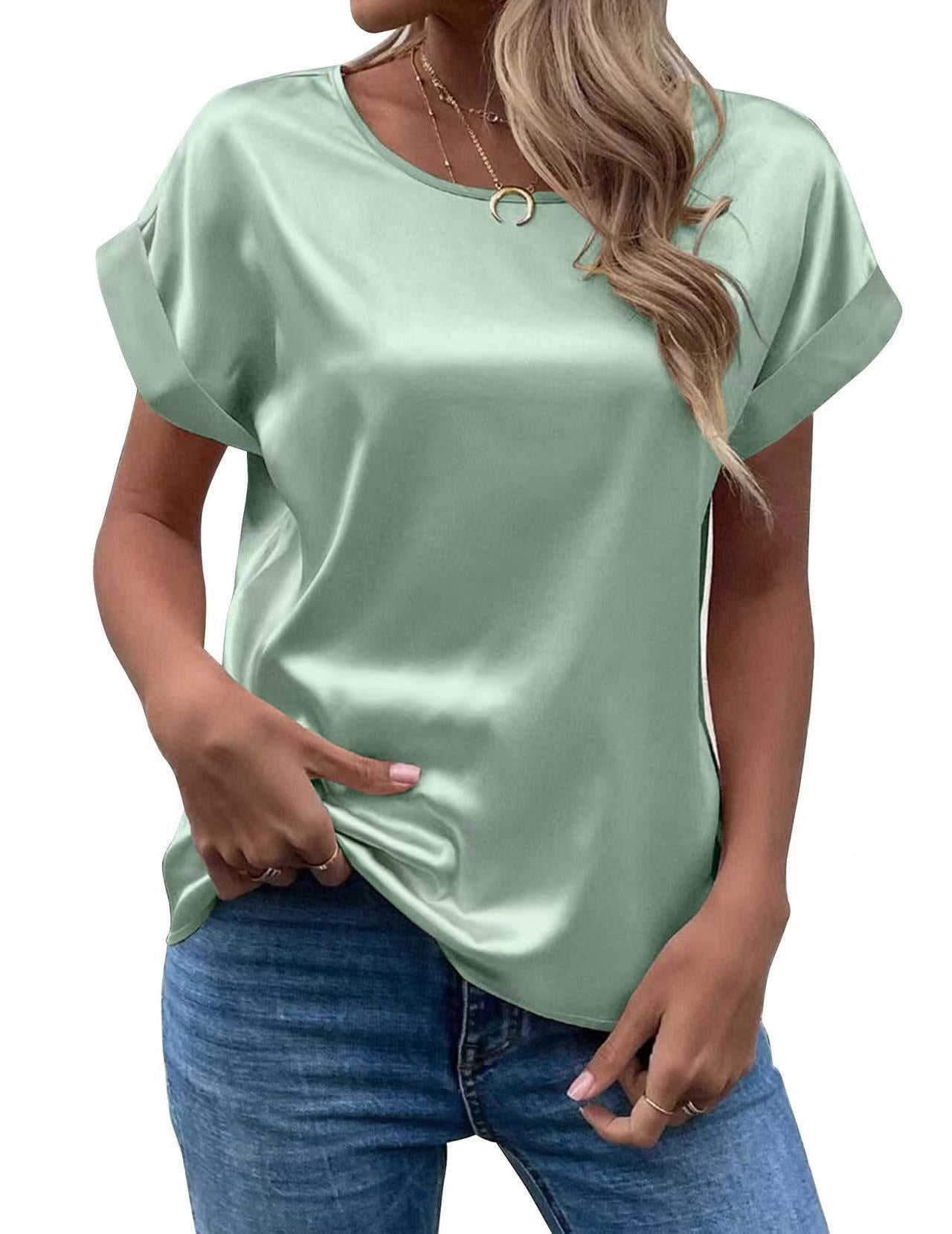 IvyShape | Women's Short Sleeve Satin Shirt