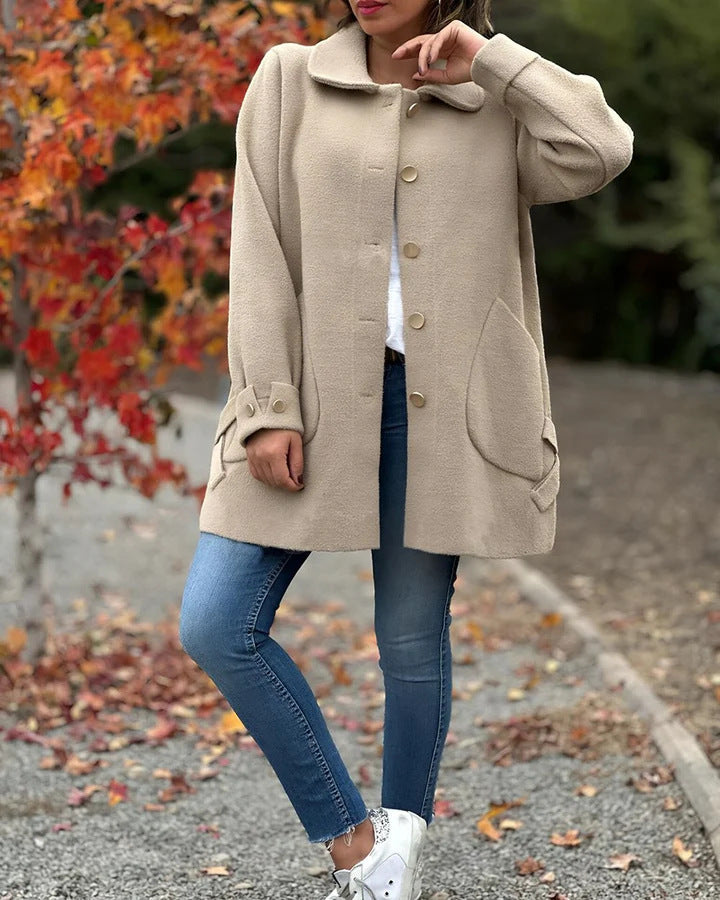 IvyShape | Solid Color Casual Bow Wool Coat