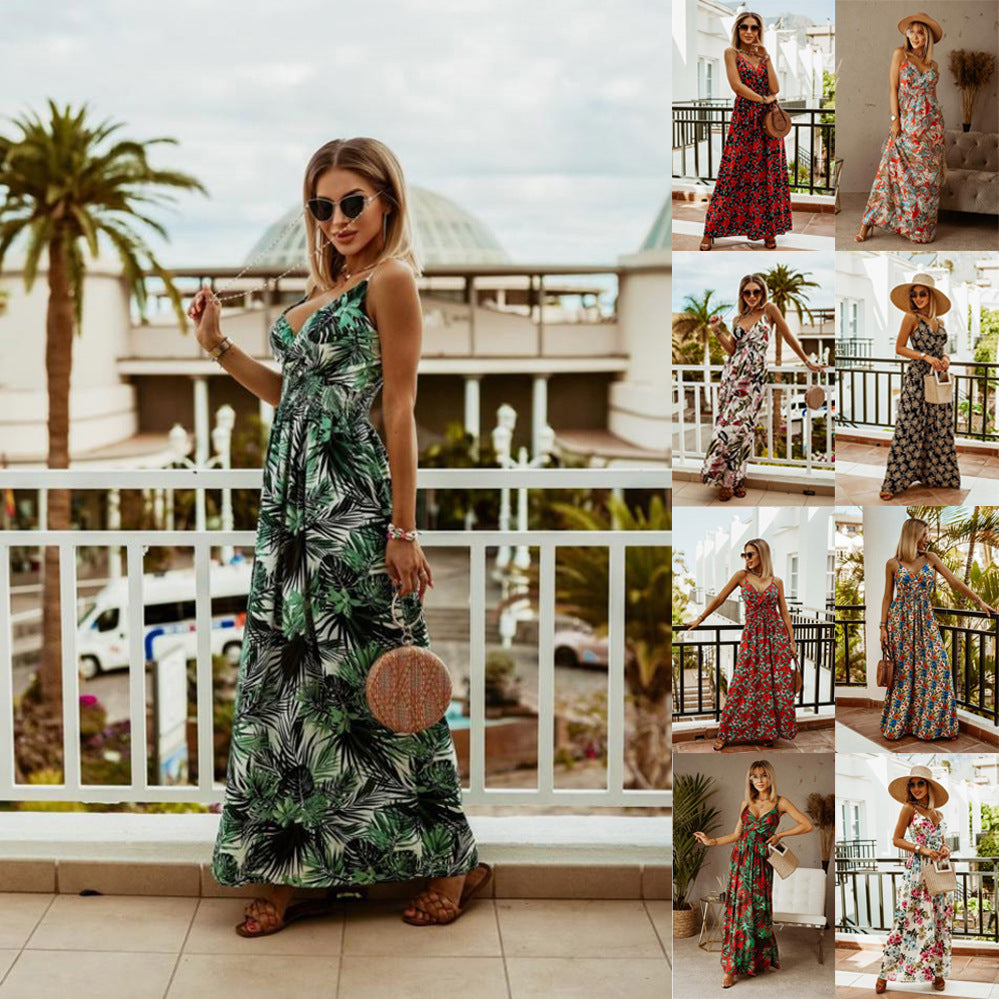 Women Tropical Print Maxi Dress Ivyshape