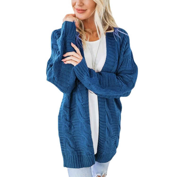 IvyShape | Cozy Mid-Length Thick Knit Cardigan for Autumn Winter