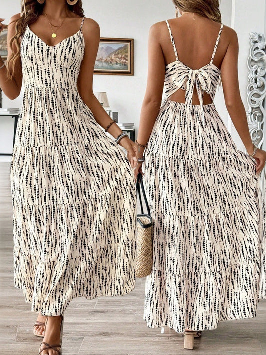 IvyShape | Irregular Stripe Camisole Vacation Long Skirt Dress