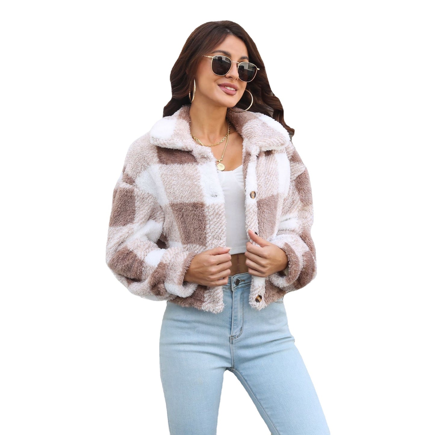 Ladies short jacket in check pattern Ivyshape