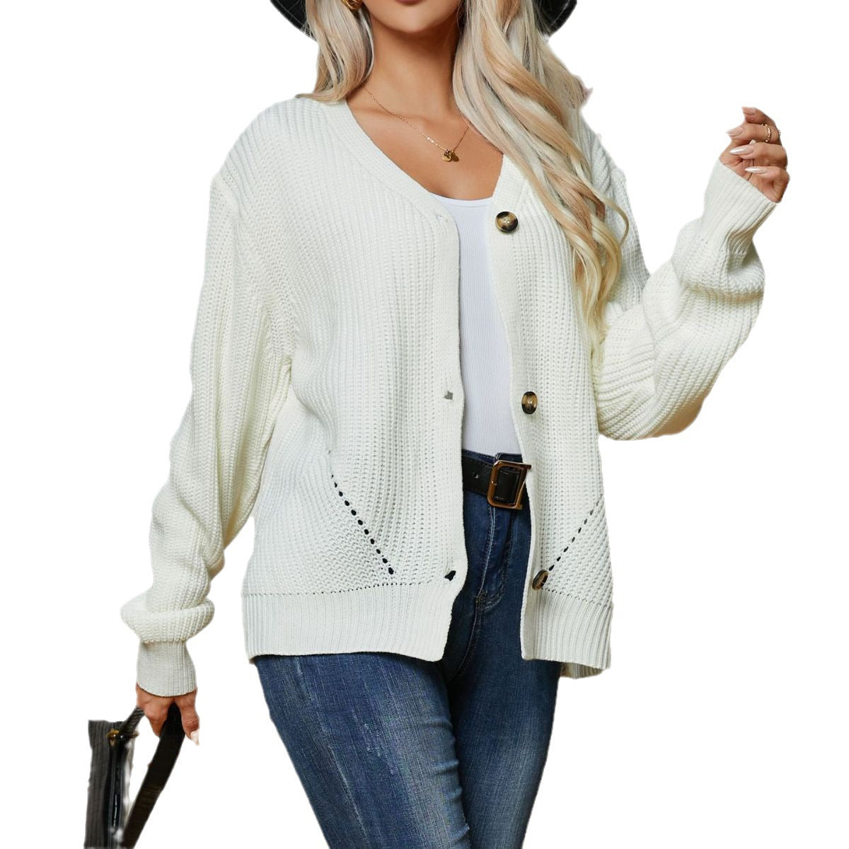 Women's chunky knit sweater with a casual cut and wide sleeves Ivyshape