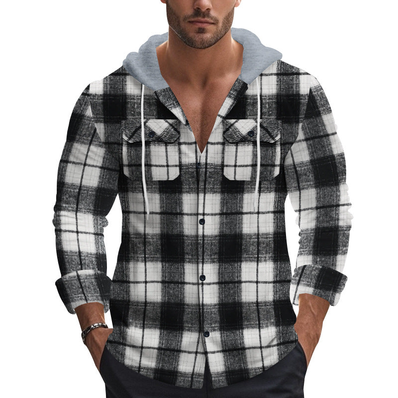 Men's lightweight flannel shirts with hood and modern check details Ivyshape