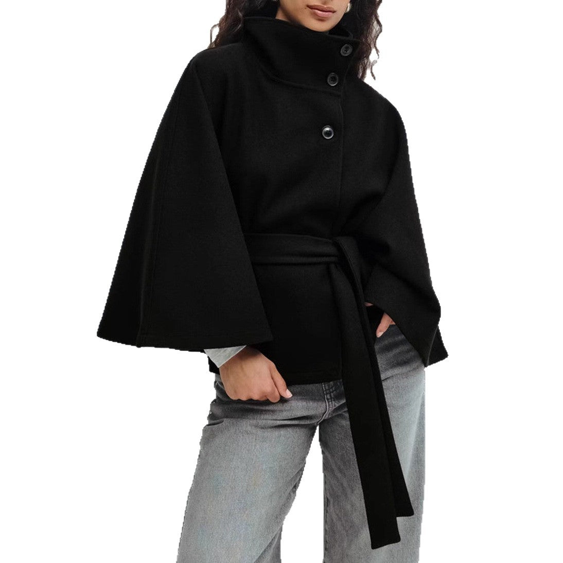 Ladies wrap jacket with elegant stand-up collar and wide-cut sleeves Ivyshape