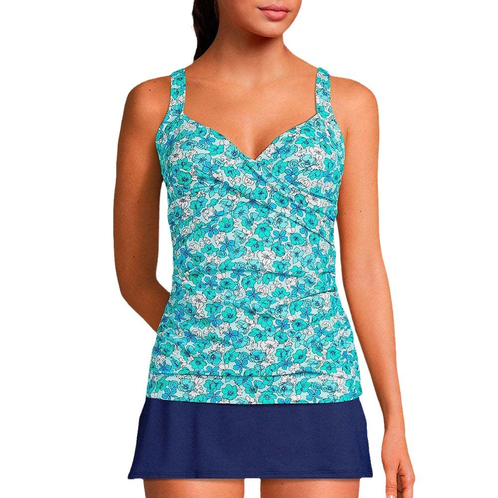 Ladies' tankini top with fashionable skirt hem Ivyshape