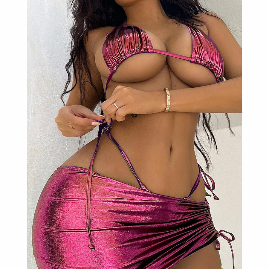 Women's Shiny Bikini Set with Wrap Skirt Ivyshape