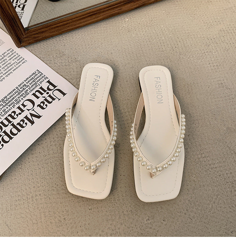 Women's bathing shoes with elegant pearl details and non-slip sole Ivyshape