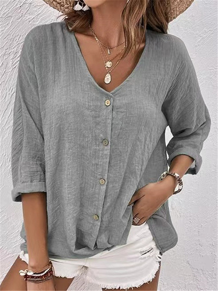 IvyShape | Buttoned Collar Cardigan Long Sleeve Top