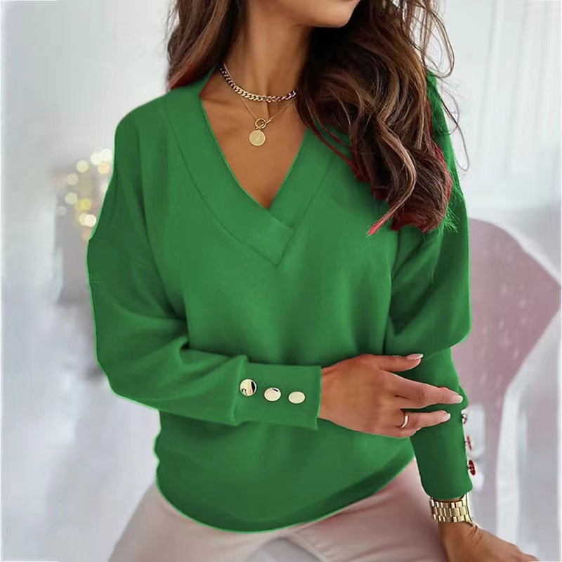 Women Casual V-Neck Sweater with Oversized Cut Ivyshape